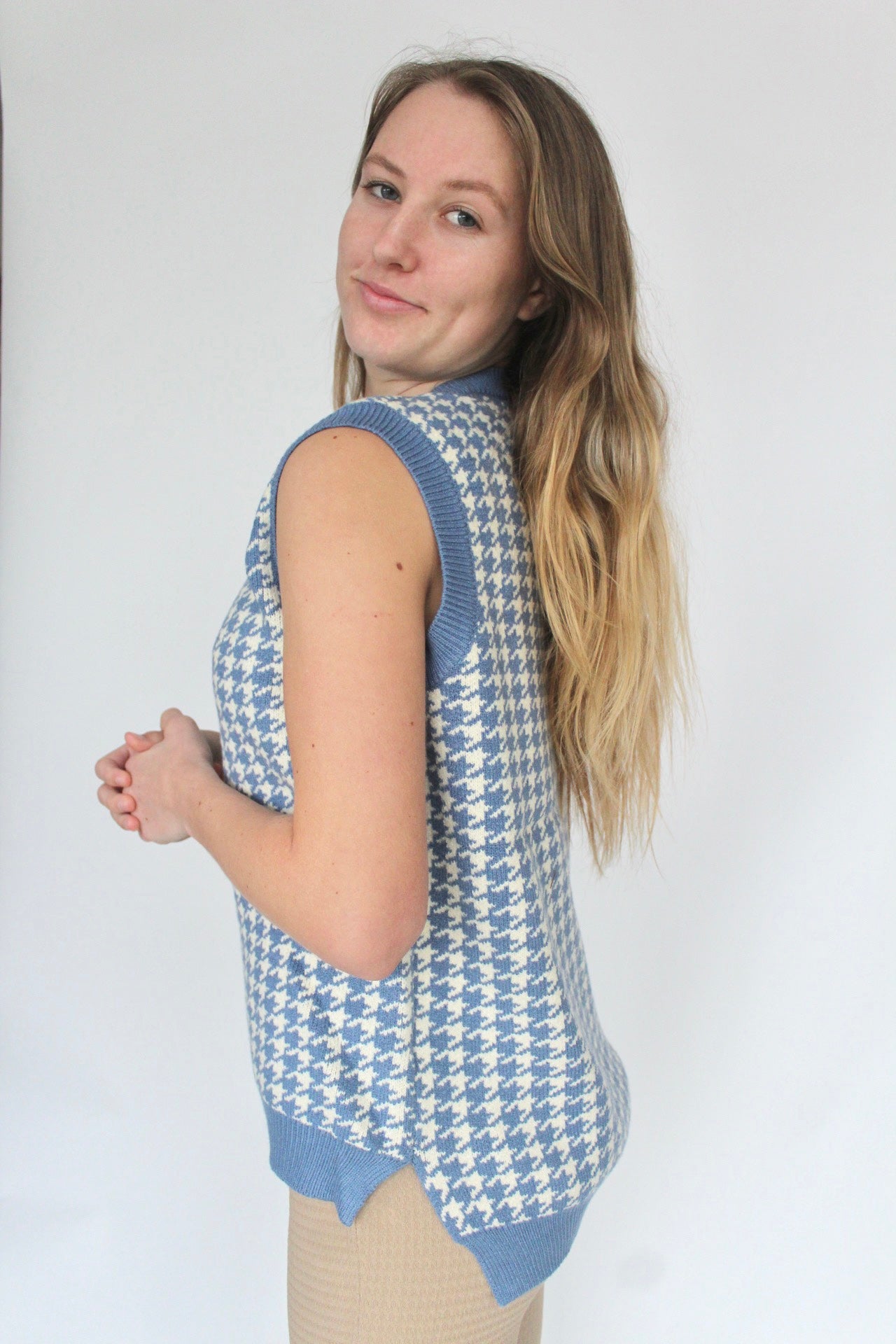 Blue Houndstooth Sweater Vest