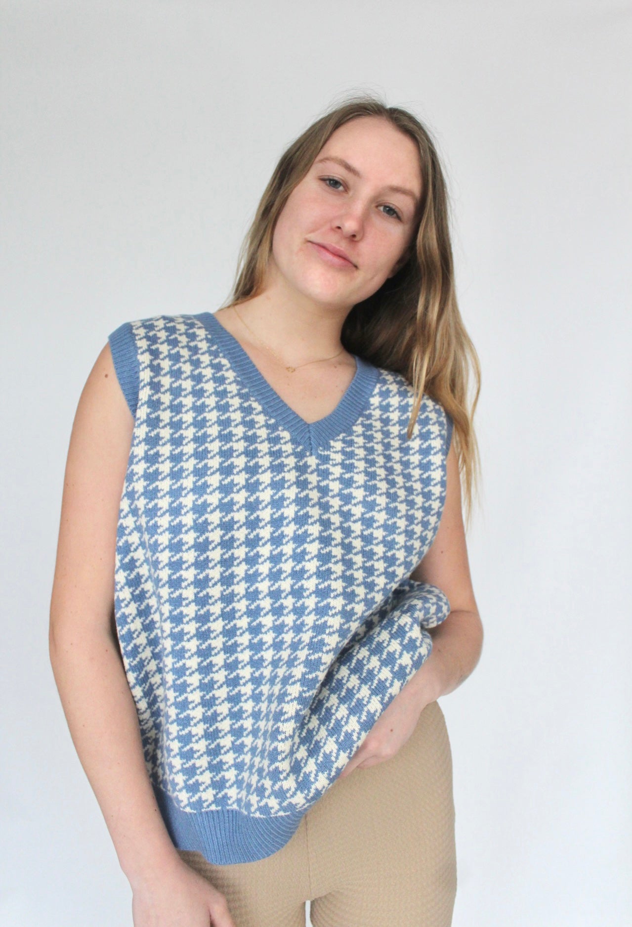 Blue Houndstooth Sweater Vest