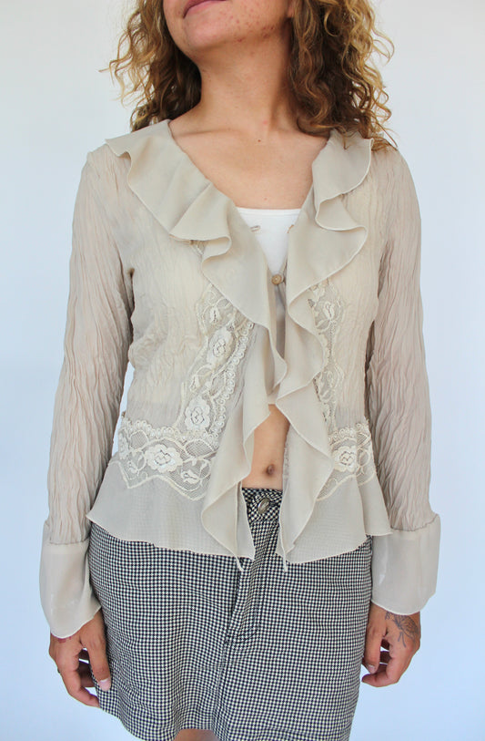 Cream Lace & Ruffle Blouse- M