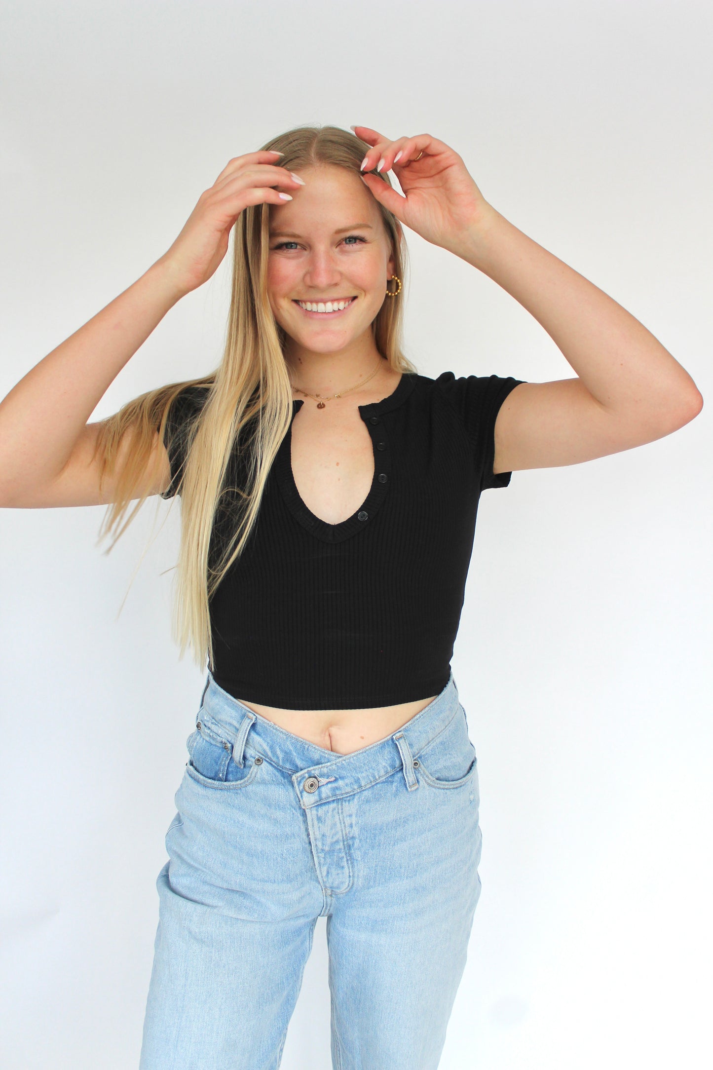 Cute As A Button Black Top