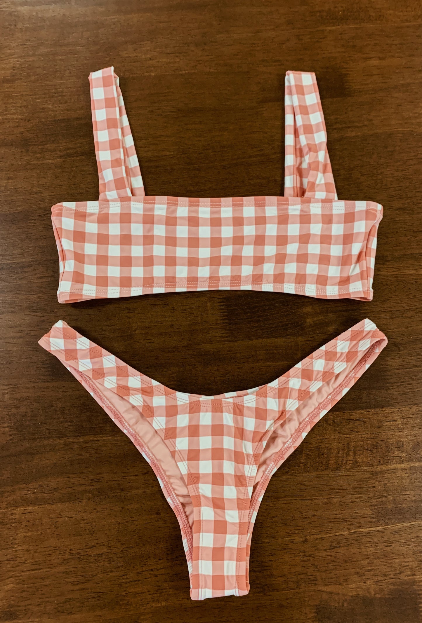 Pink Gingham Bikini Top