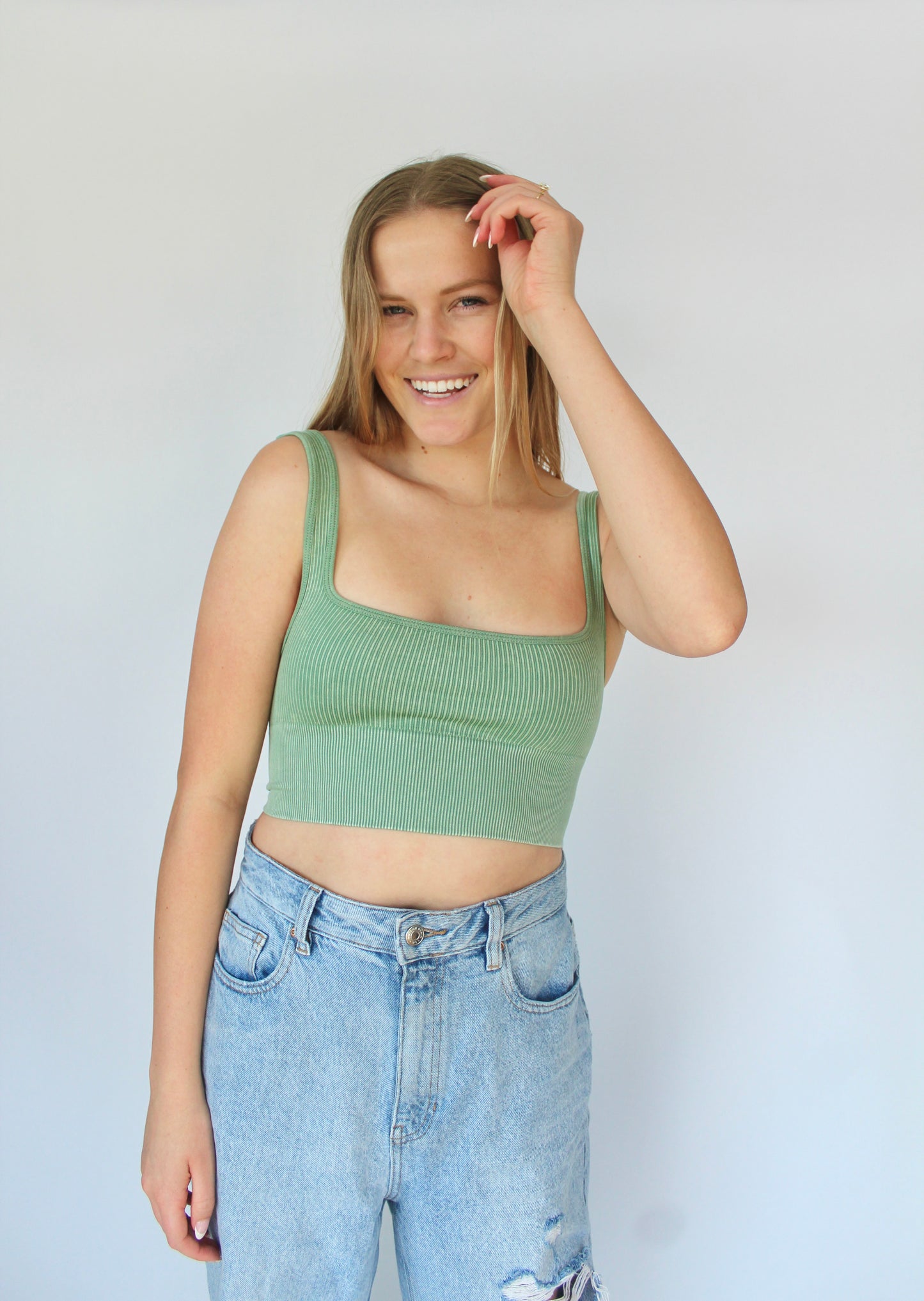 Ronnie Cropped Tank In Sage