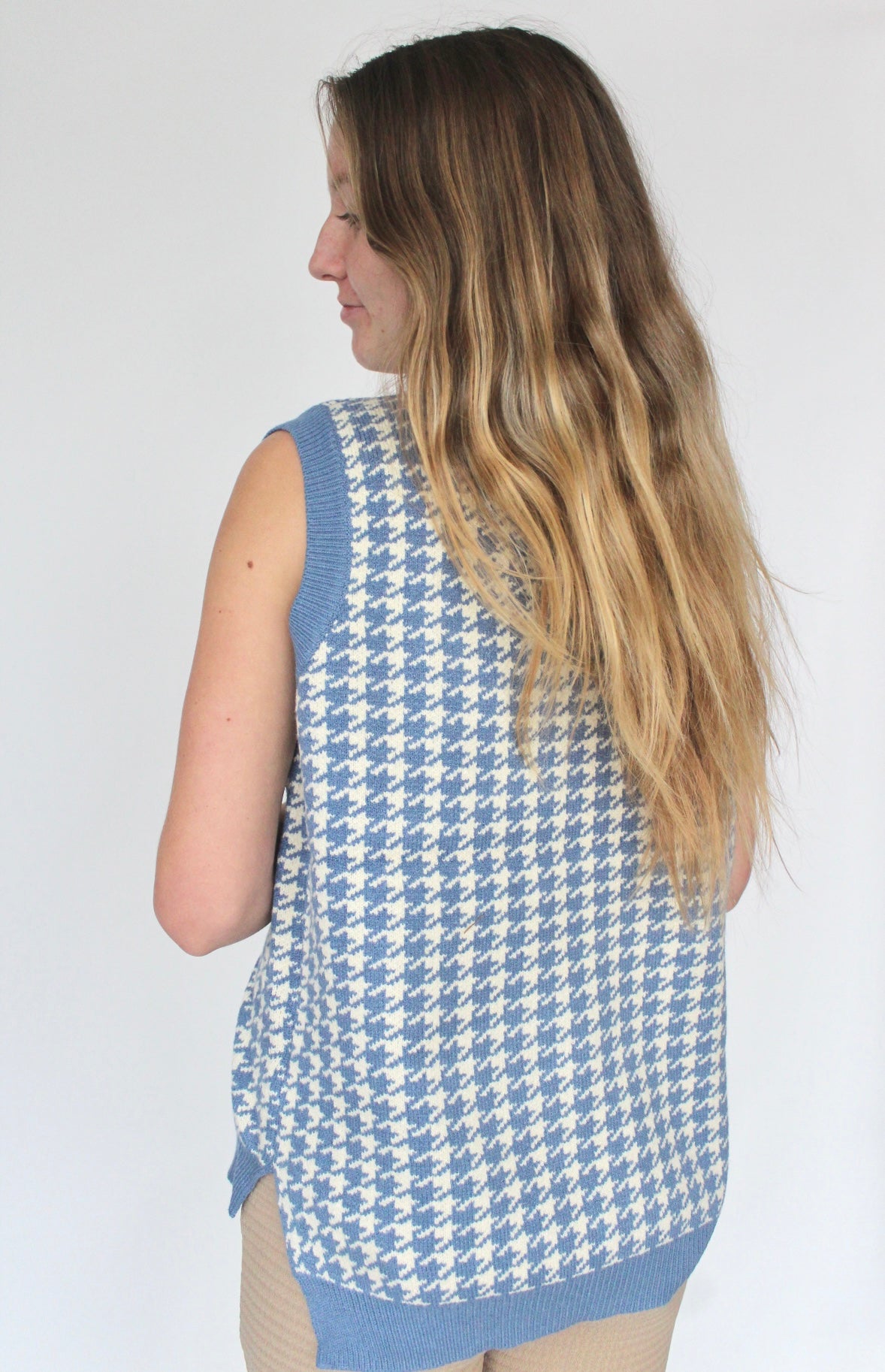 Blue Houndstooth Sweater Vest