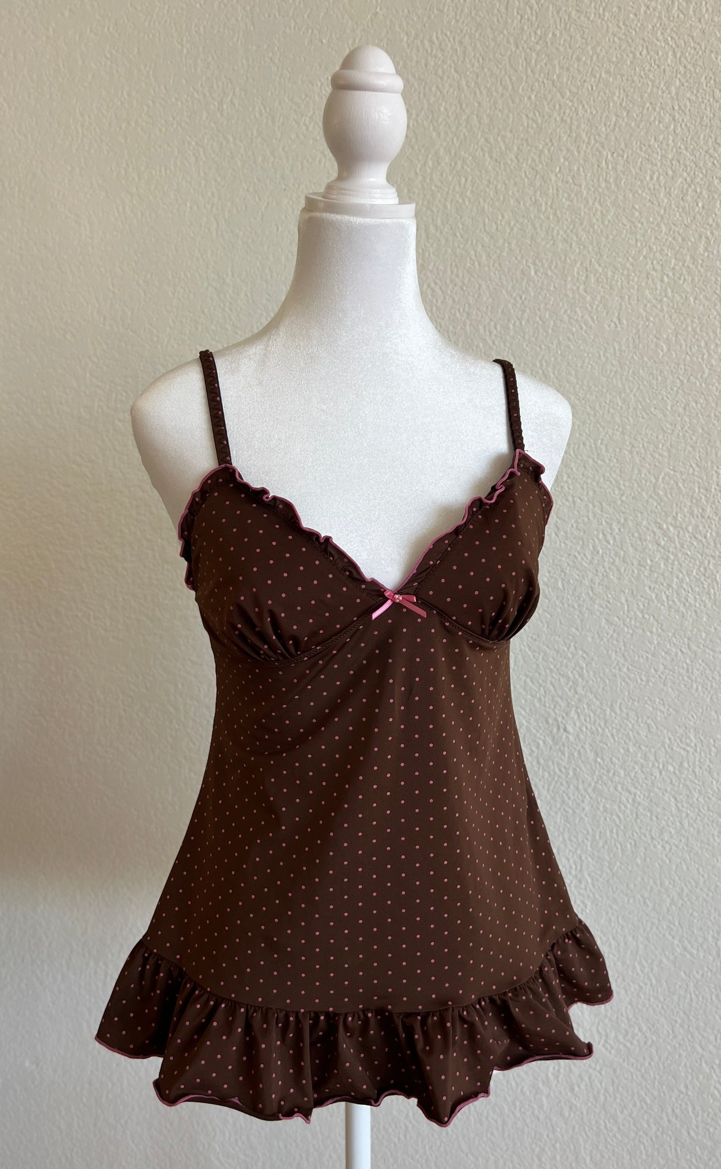 Brown Tank w/ Pink Polka Dots