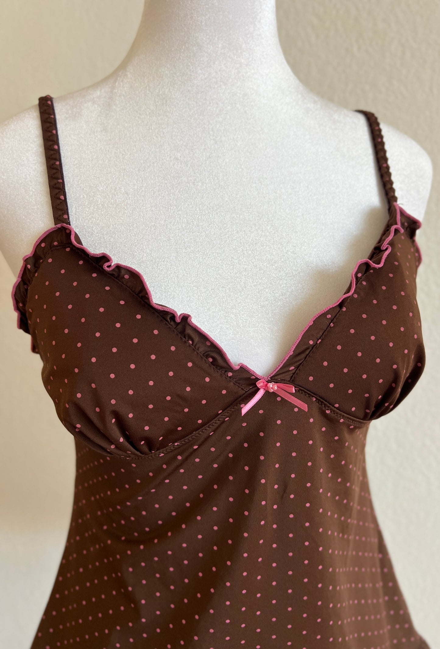 Brown Tank w/ Pink Polka Dots