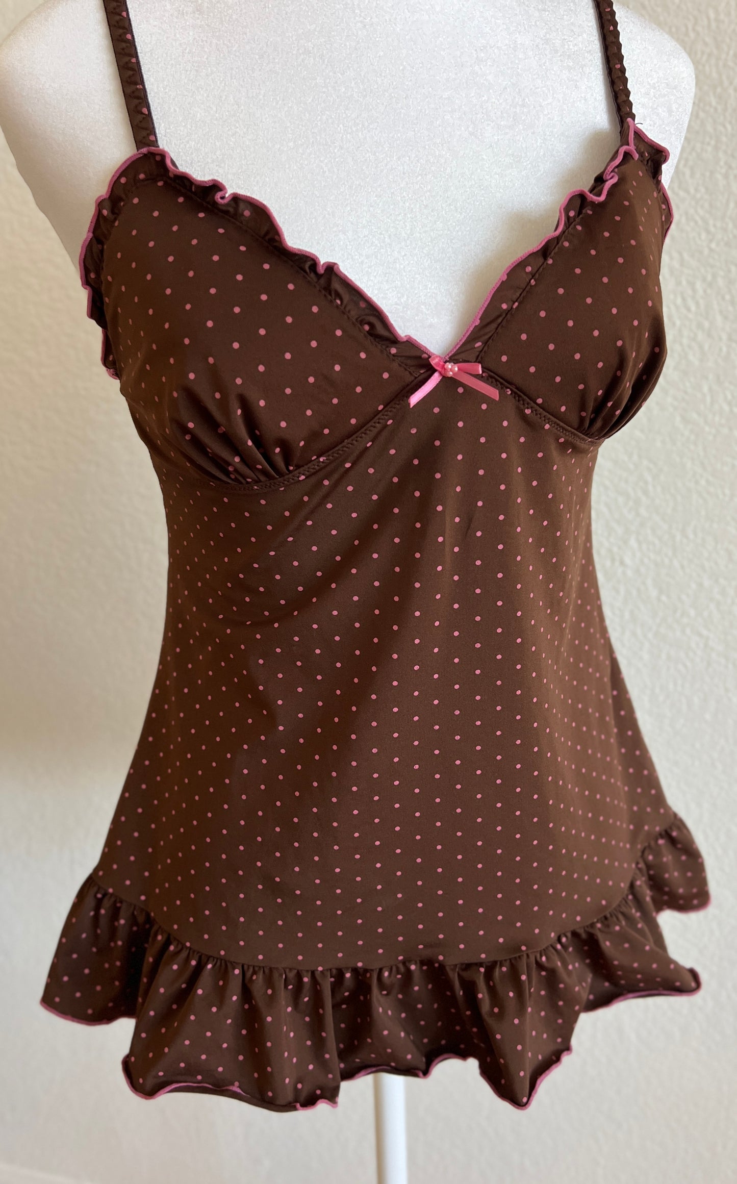 Brown Tank w/ Pink Polka Dots