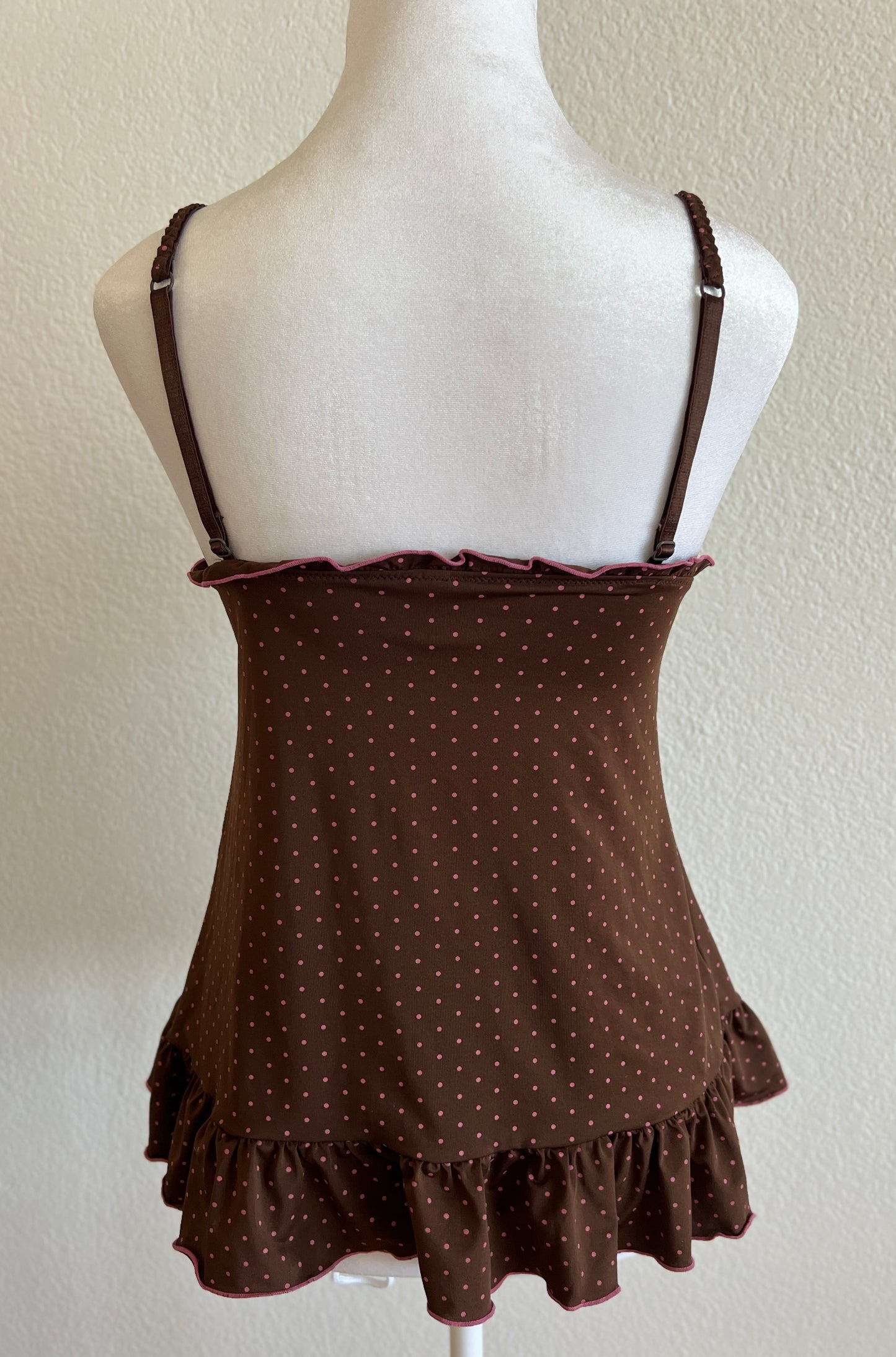 Brown Tank w/ Pink Polka Dots