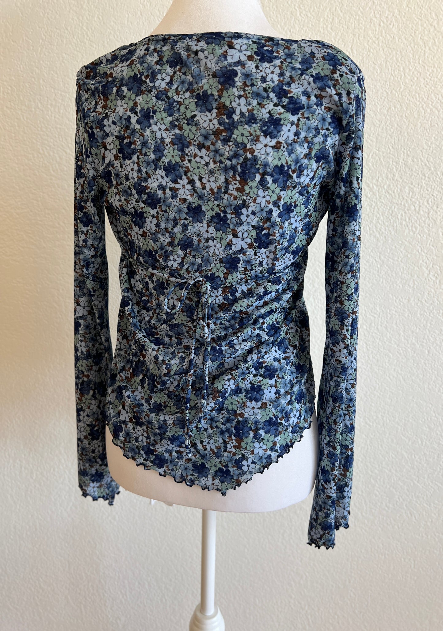 Blue Floral Long Sleeve Top