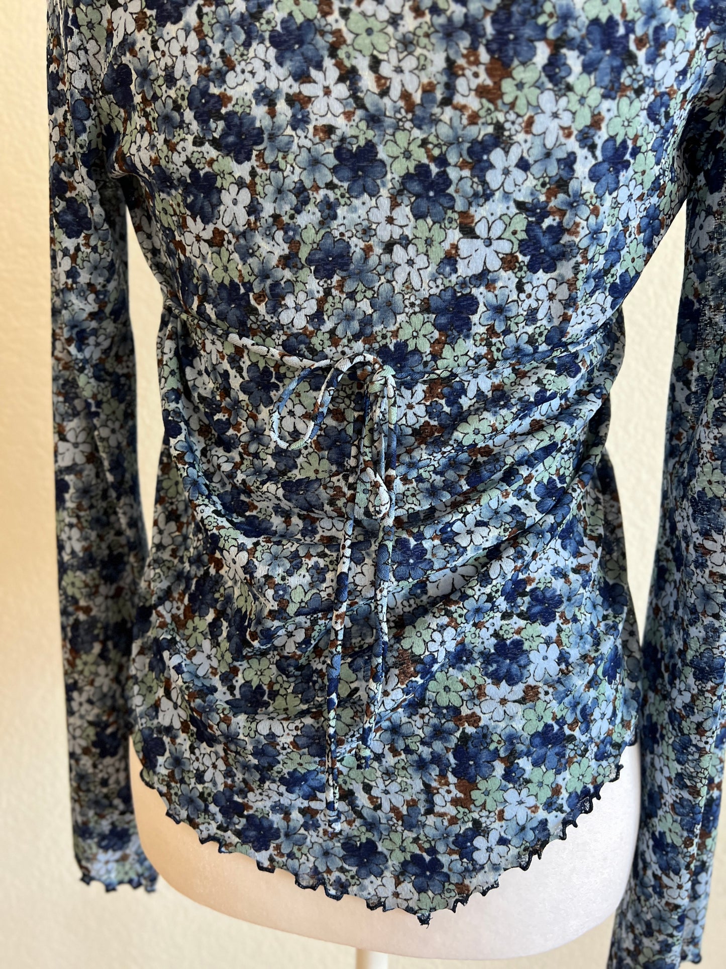 Blue Floral Long Sleeve Top