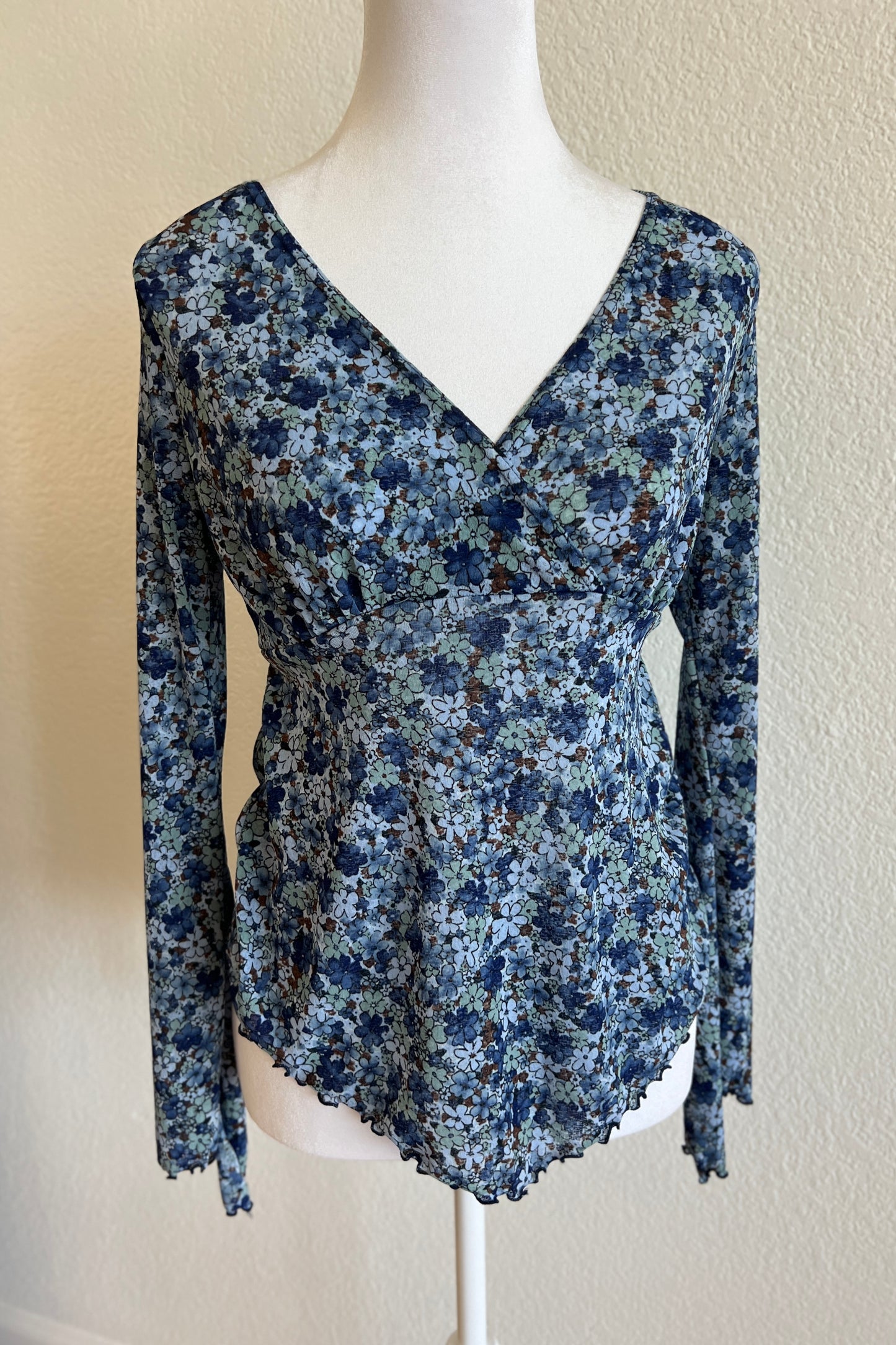 Blue Floral Long Sleeve Top