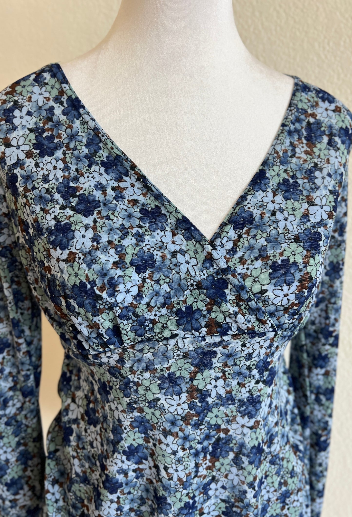 Blue Floral Long Sleeve Top