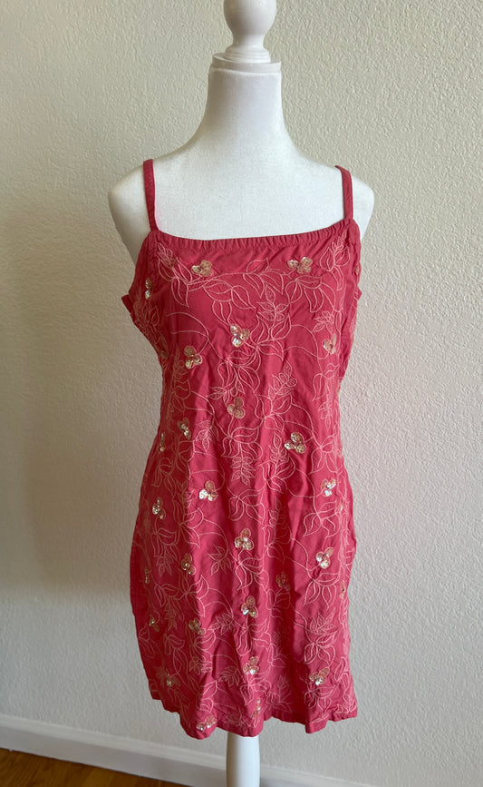 Hot Pink Floral Design Sequin Dress