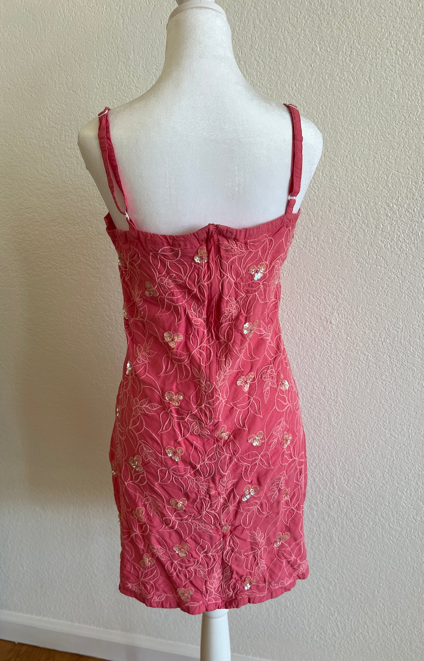 Hot Pink Floral Design Sequin Dress