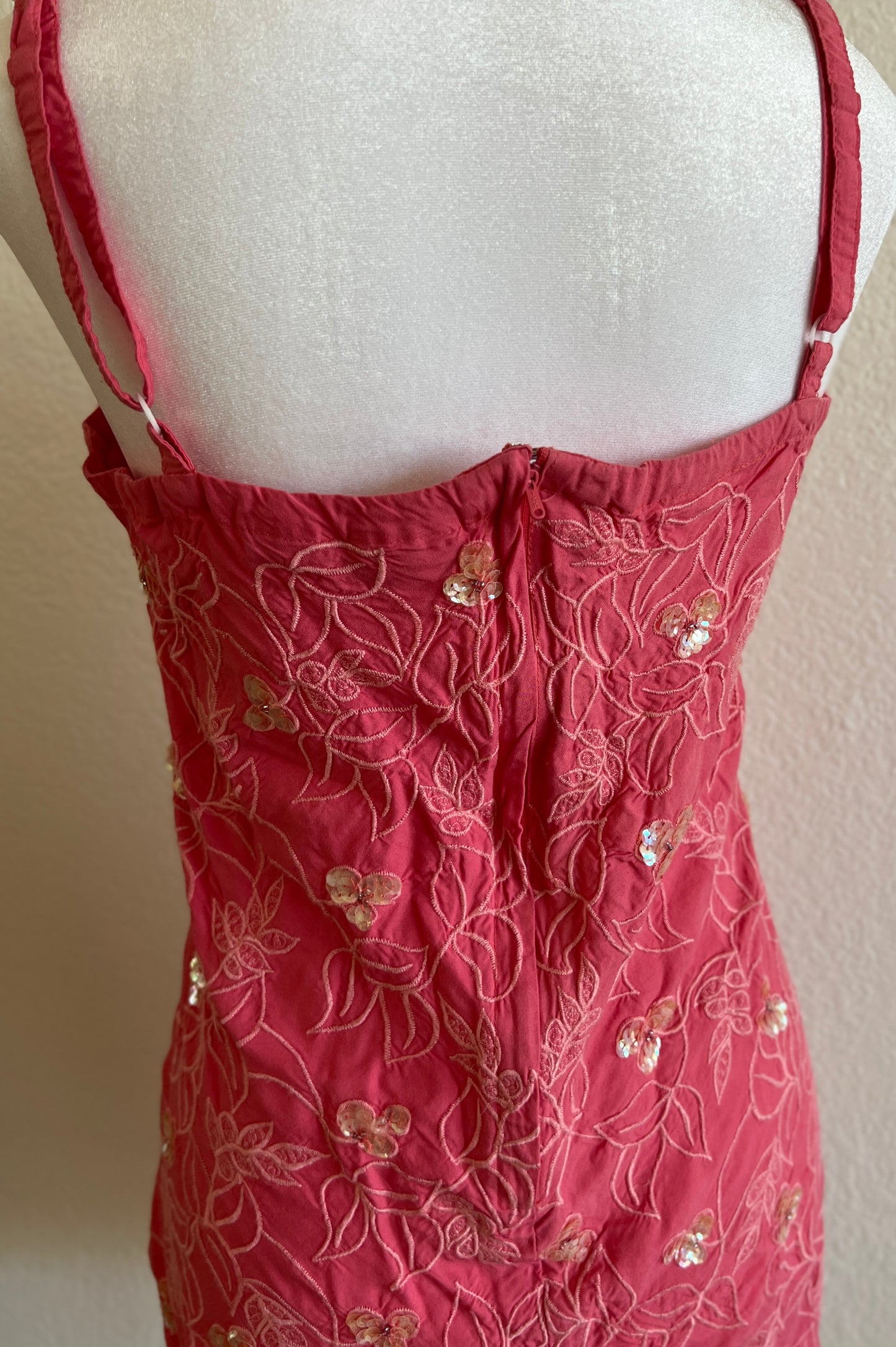 Hot Pink Floral Design Sequin Dress