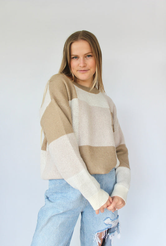 Tan Colorblock Sweater