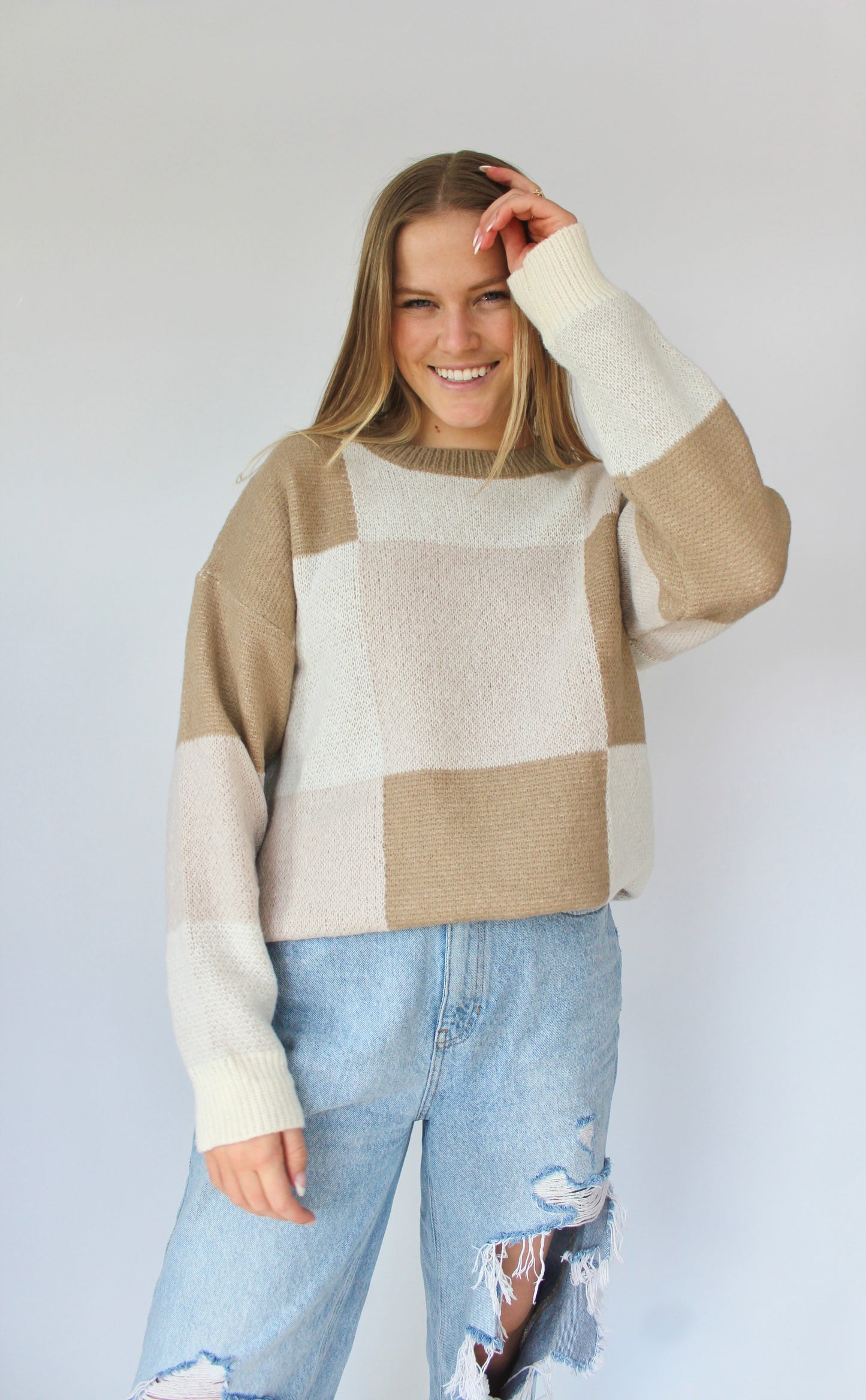 Tan Colorblock Sweater